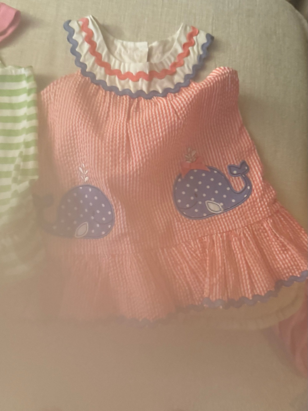 Girls Pink Whale Appliqué Ruffled Dress